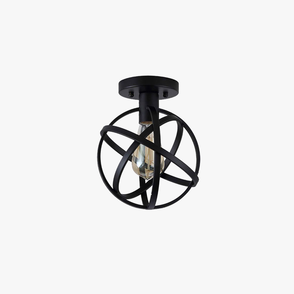 Arisha retro globuslanterne-flushloftslampe i metal, sort