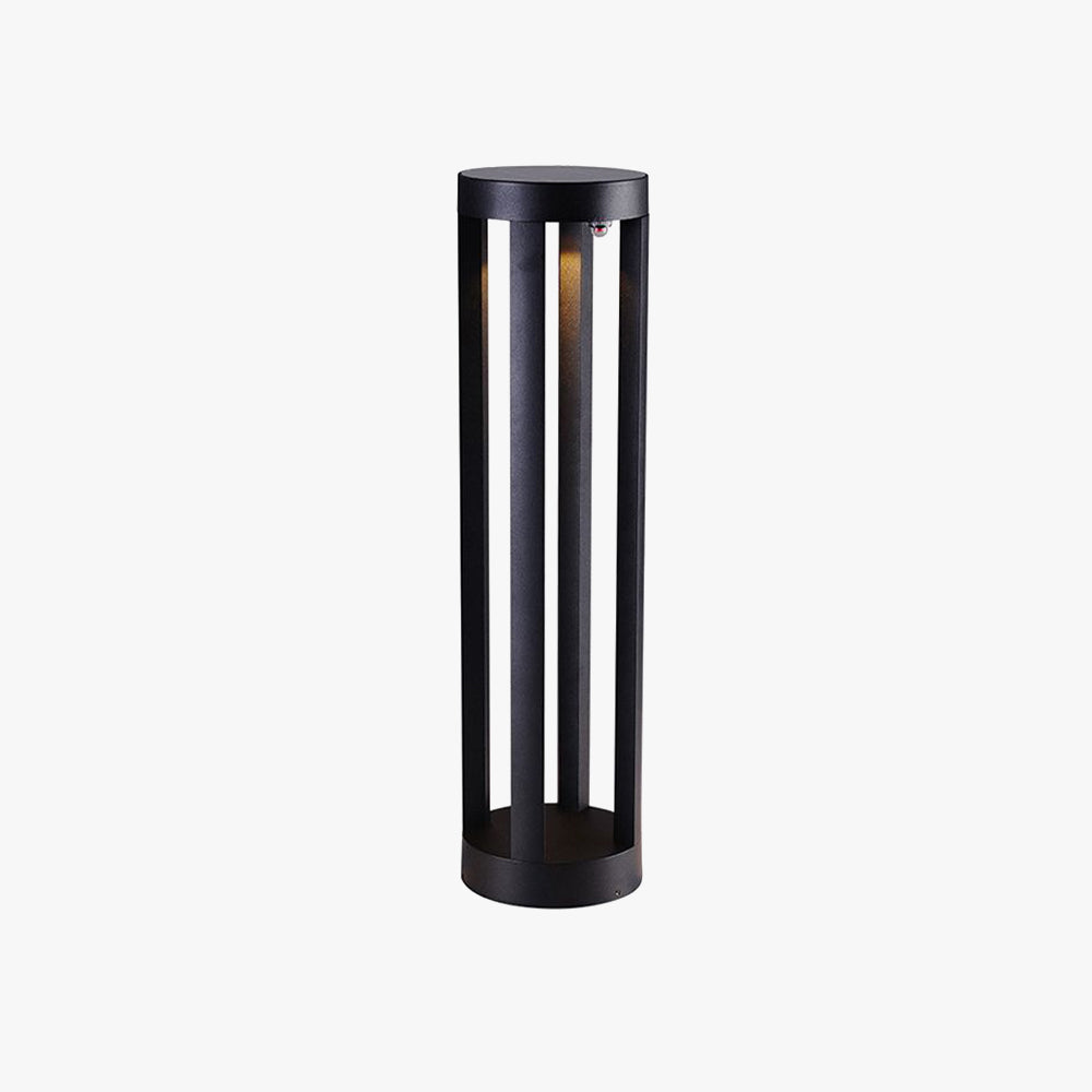 Ray minimalistisk cylindrisk udendørs sti- og bedlampe med hul solcellehus, sort