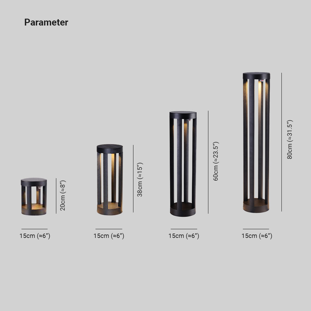 Ray minimalistisk cylindrisk udendørs sti- og bedlampe med hul solcellehus, sort