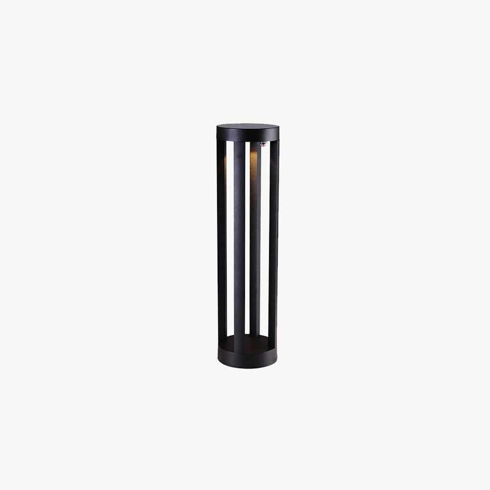 Ray minimalistisk cylindrisk udendørs sti- og bedlampe med hul solcellehus, sort