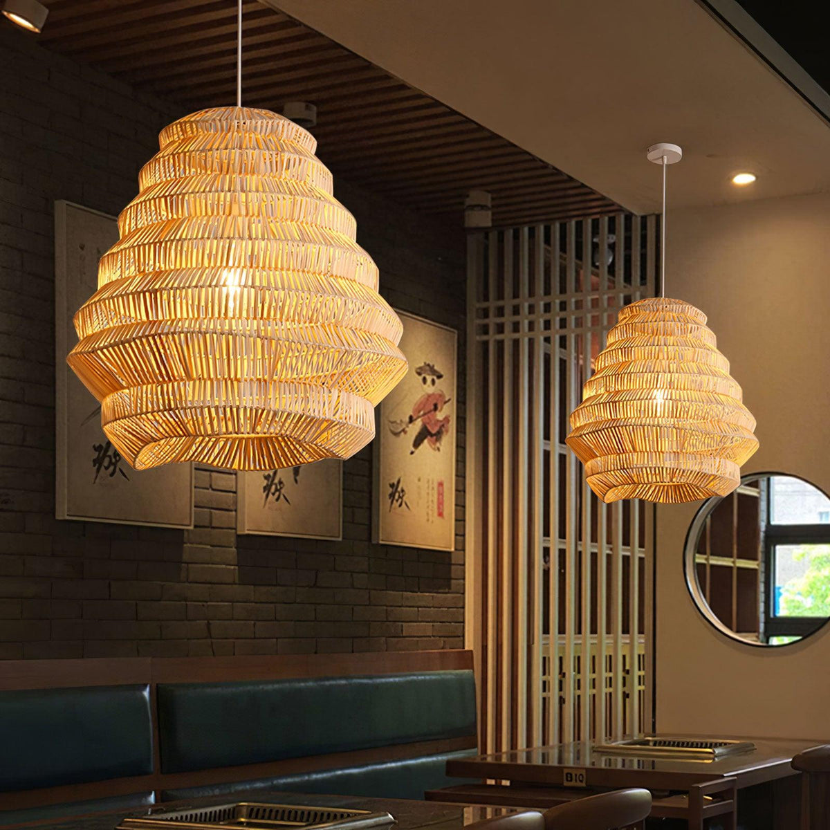 Strata moderne pendellampe i bambus