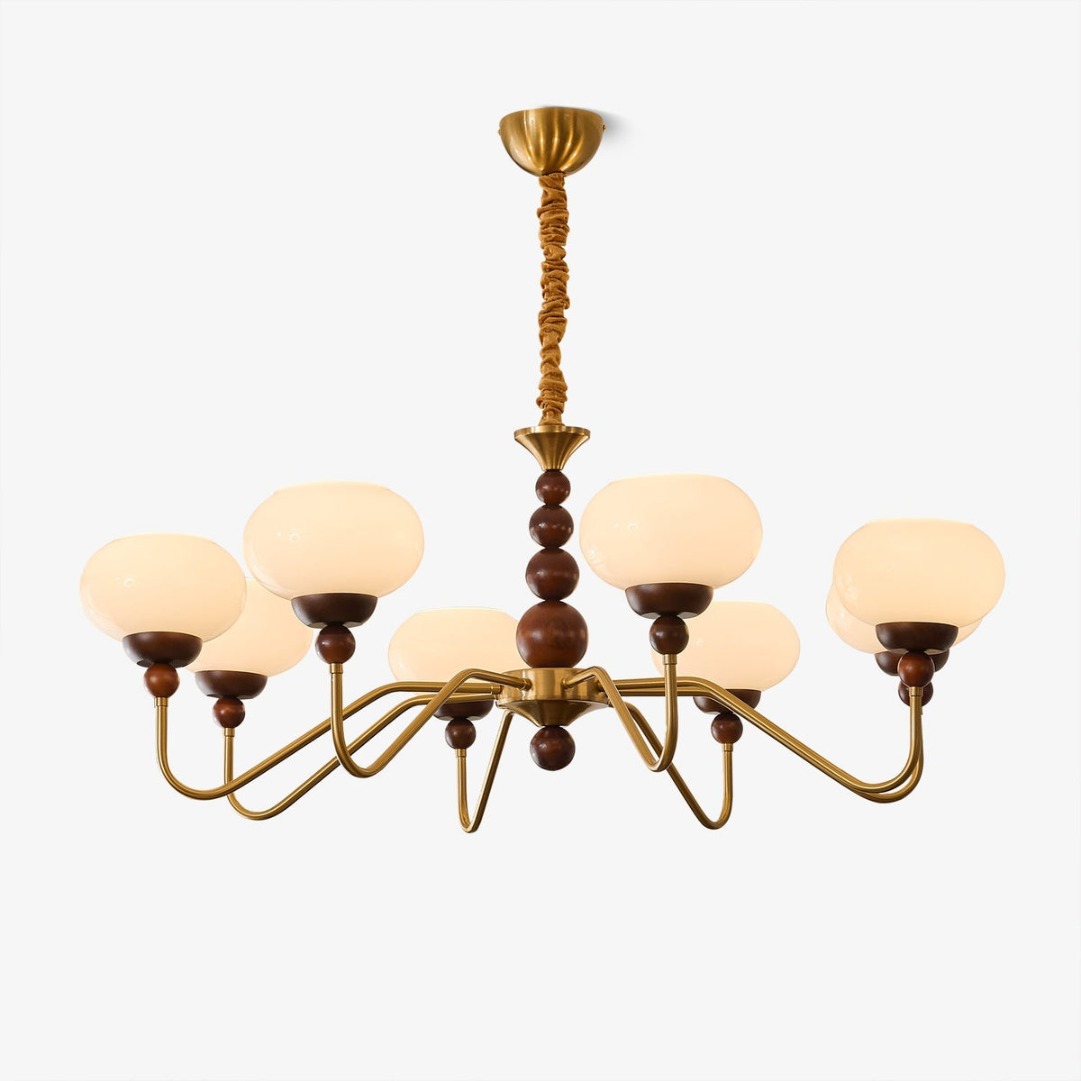 Sylaian moderne lysekrone i glas, træ og messing med 6 lamper