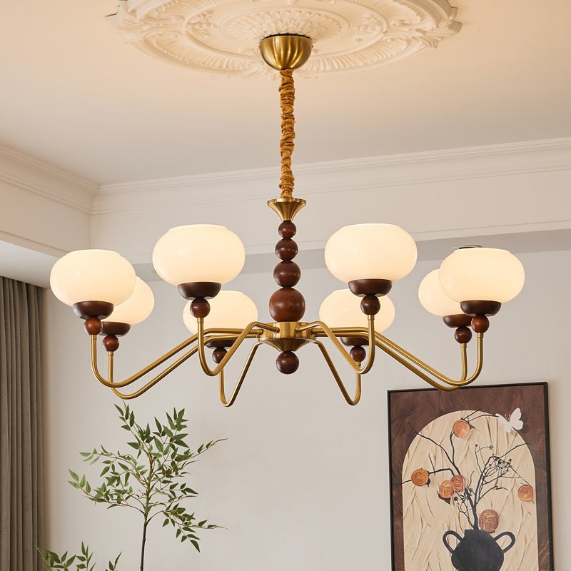 Sylaian moderne lysekrone i glas, træ og messing med 6 lamper