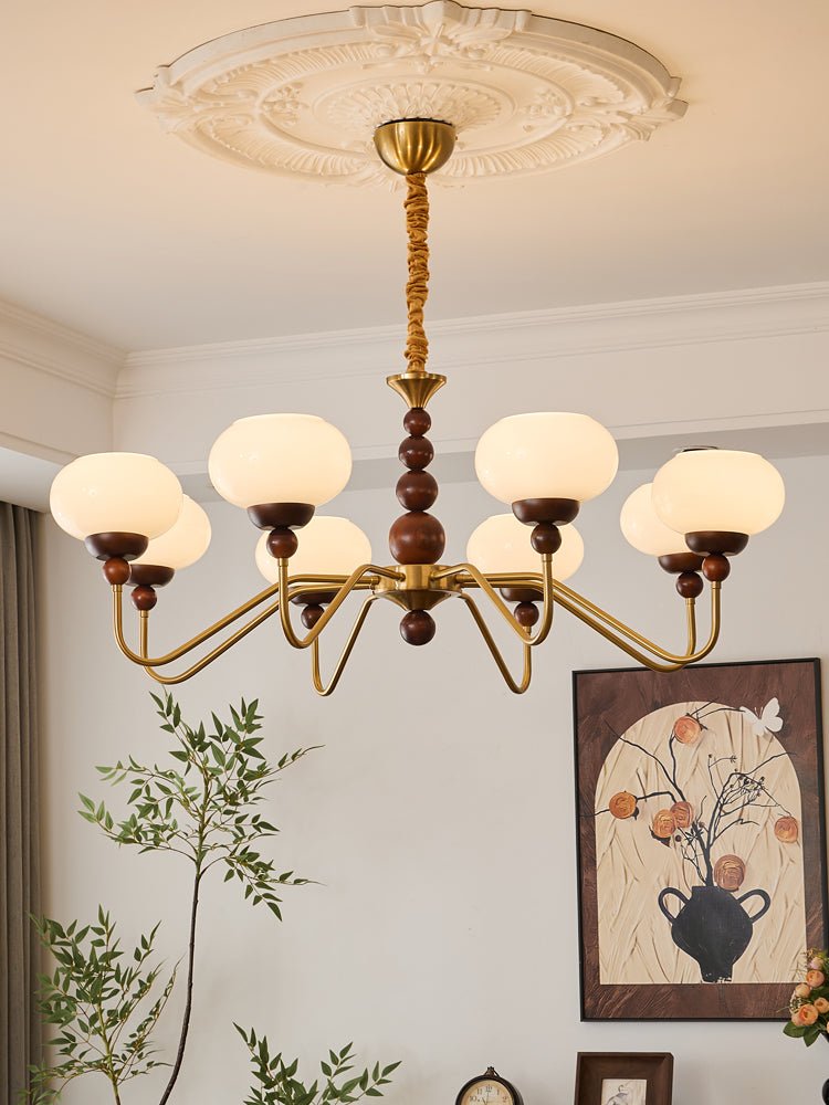 Sylaian moderne lysekrone i glas, træ og messing med 6 lamper