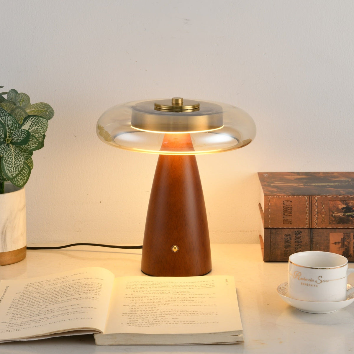 Candeeiro de mesa retro em vidro Mushroom