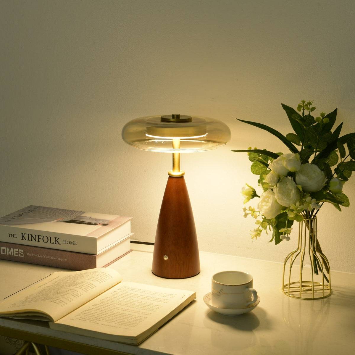Candeeiro de mesa retro em vidro Mushroom