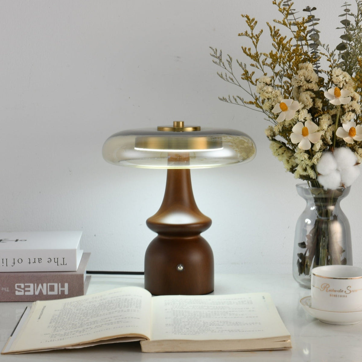 Candeeiro de mesa retro em vidro Mushroom