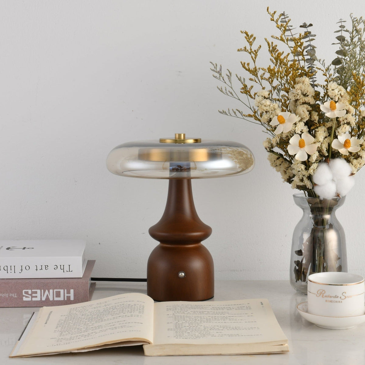 Candeeiro de mesa retro em vidro Mushroom