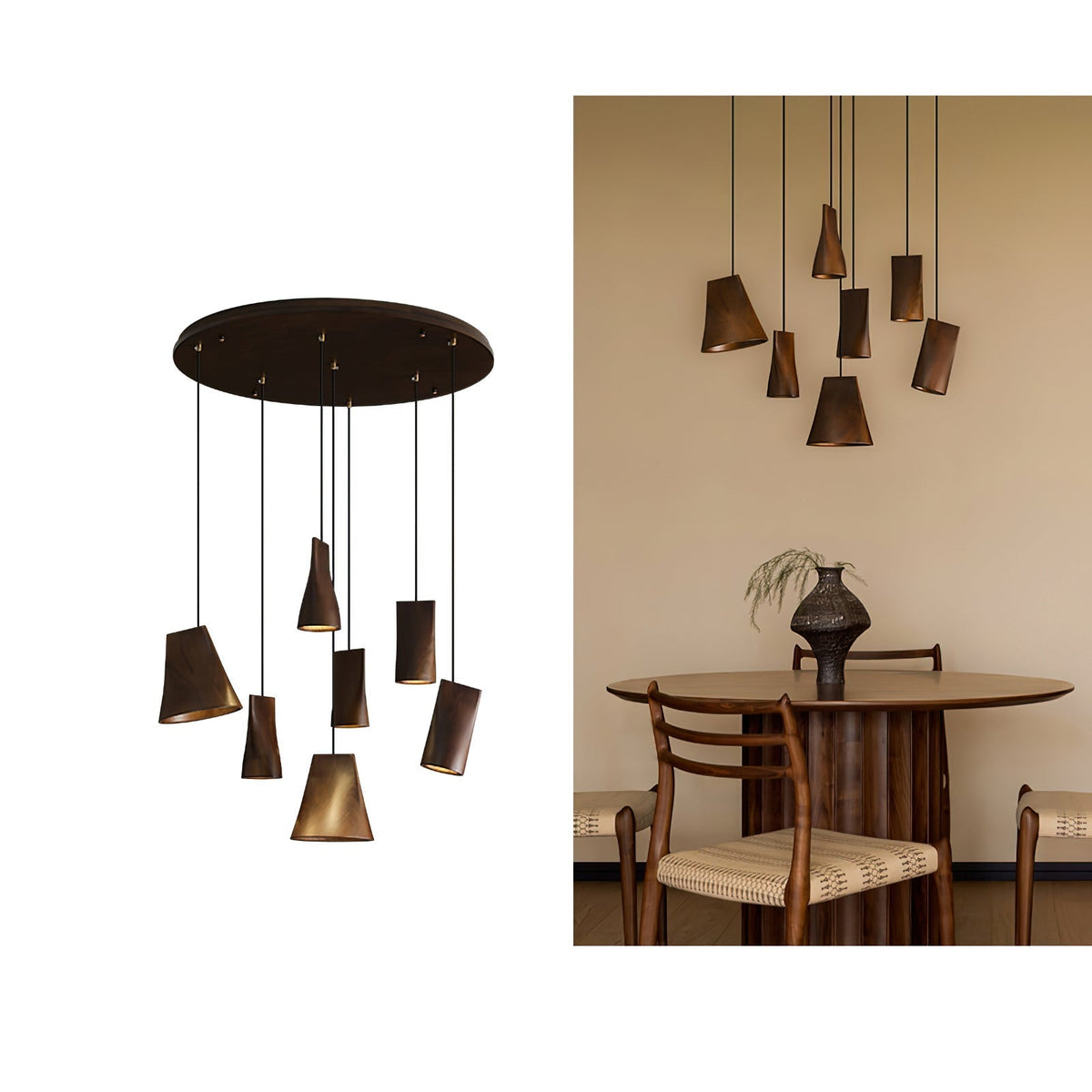 Lustre suspenso assimétrico em madeira Ivarara