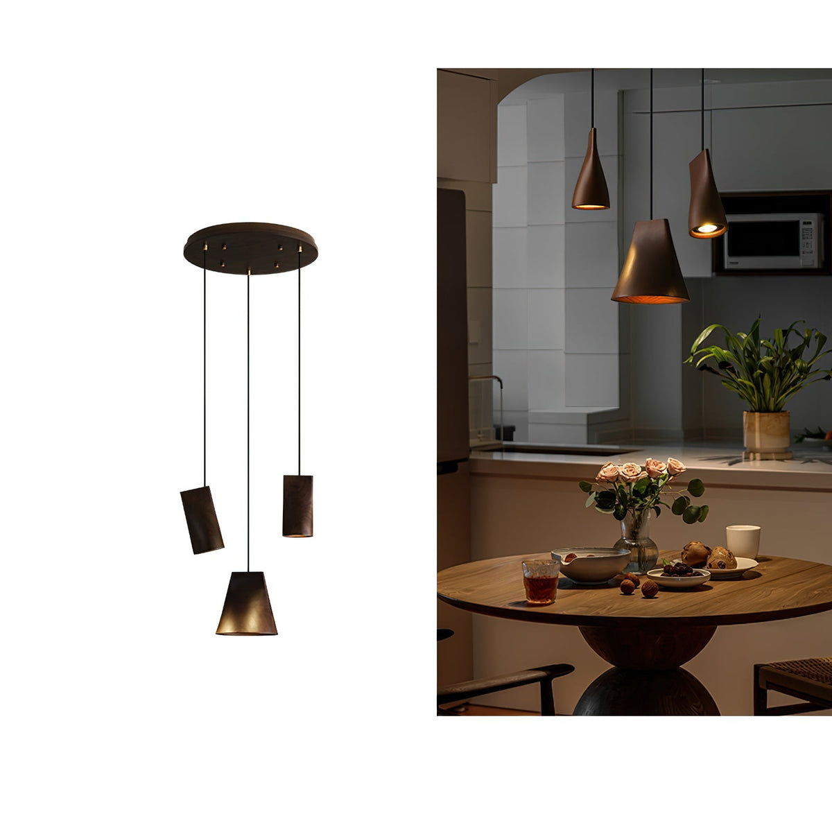 Lustre suspenso assimétrico em madeira Ivarara