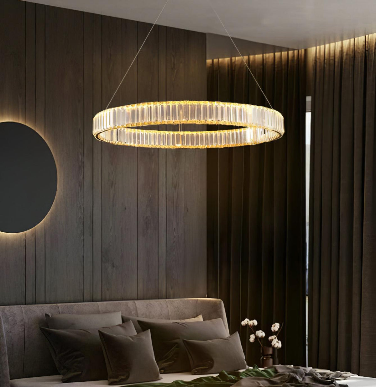 Candelabro de anel de cristal dourado Cyrirelle