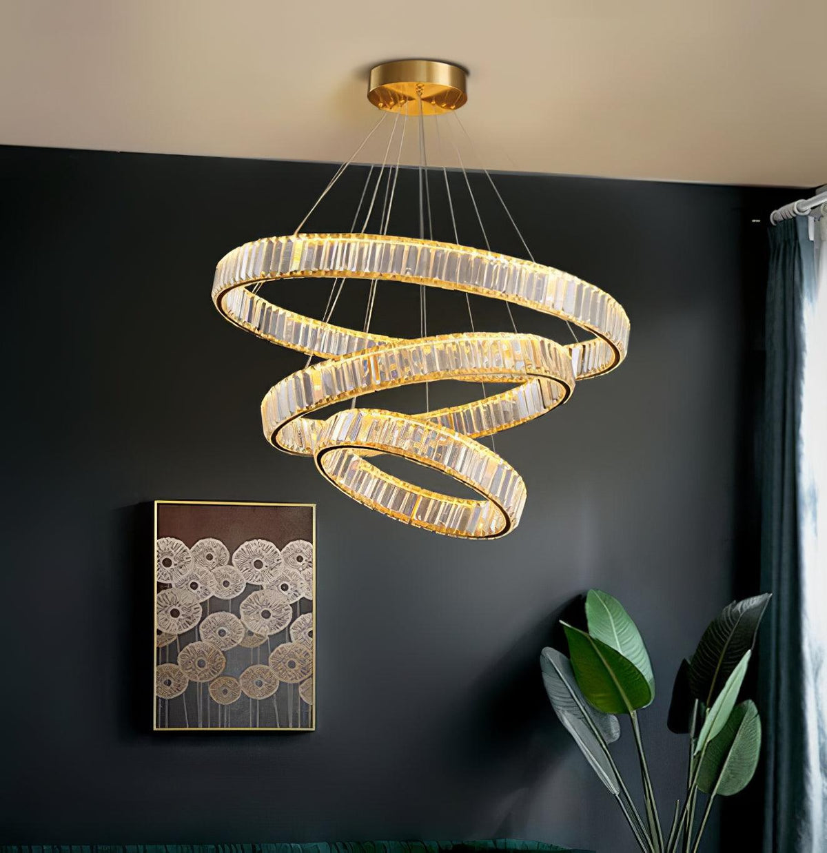 Candelabro de anel de cristal dourado Cyrirelle
