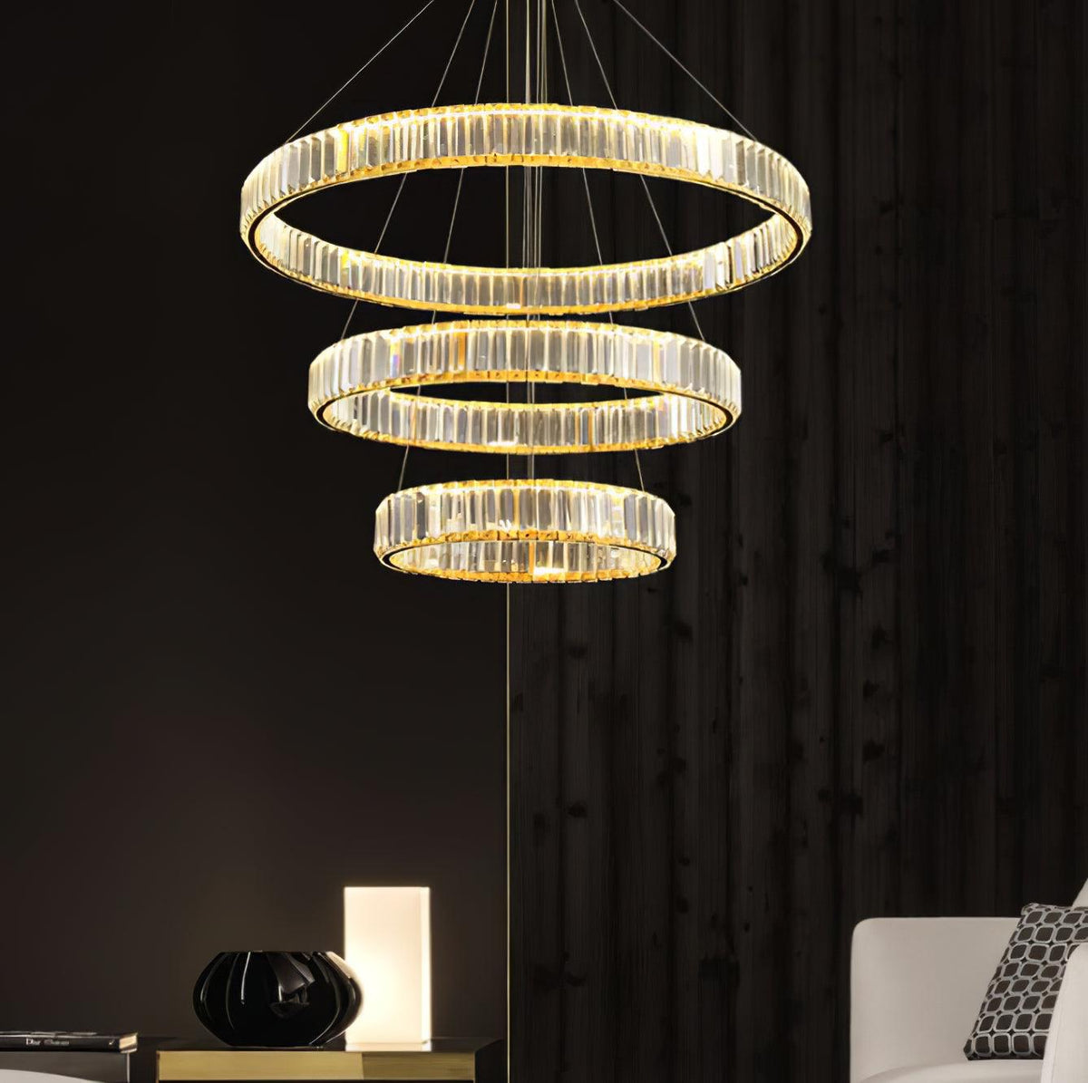 Candelabro de anel de cristal dourado Cyrirelle