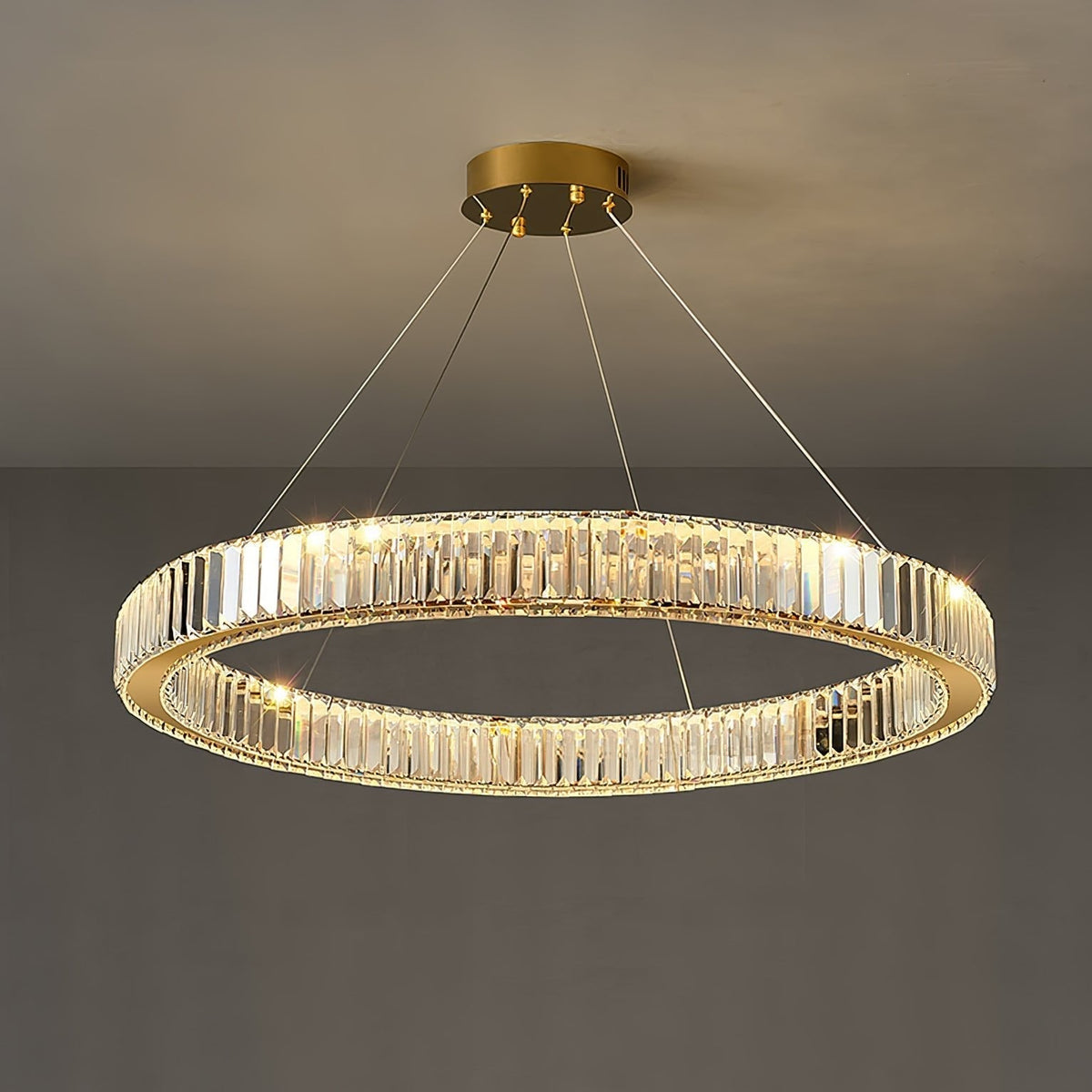 Candelabro de anel de cristal dourado Cyrirelle