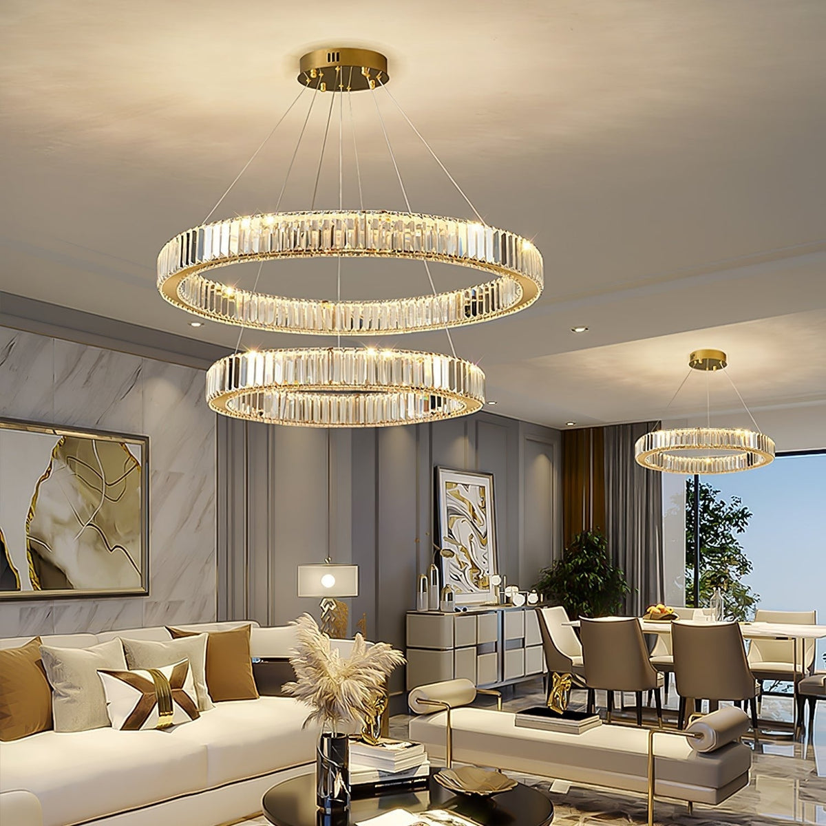 Candelabro de anel de cristal dourado Cyrirelle