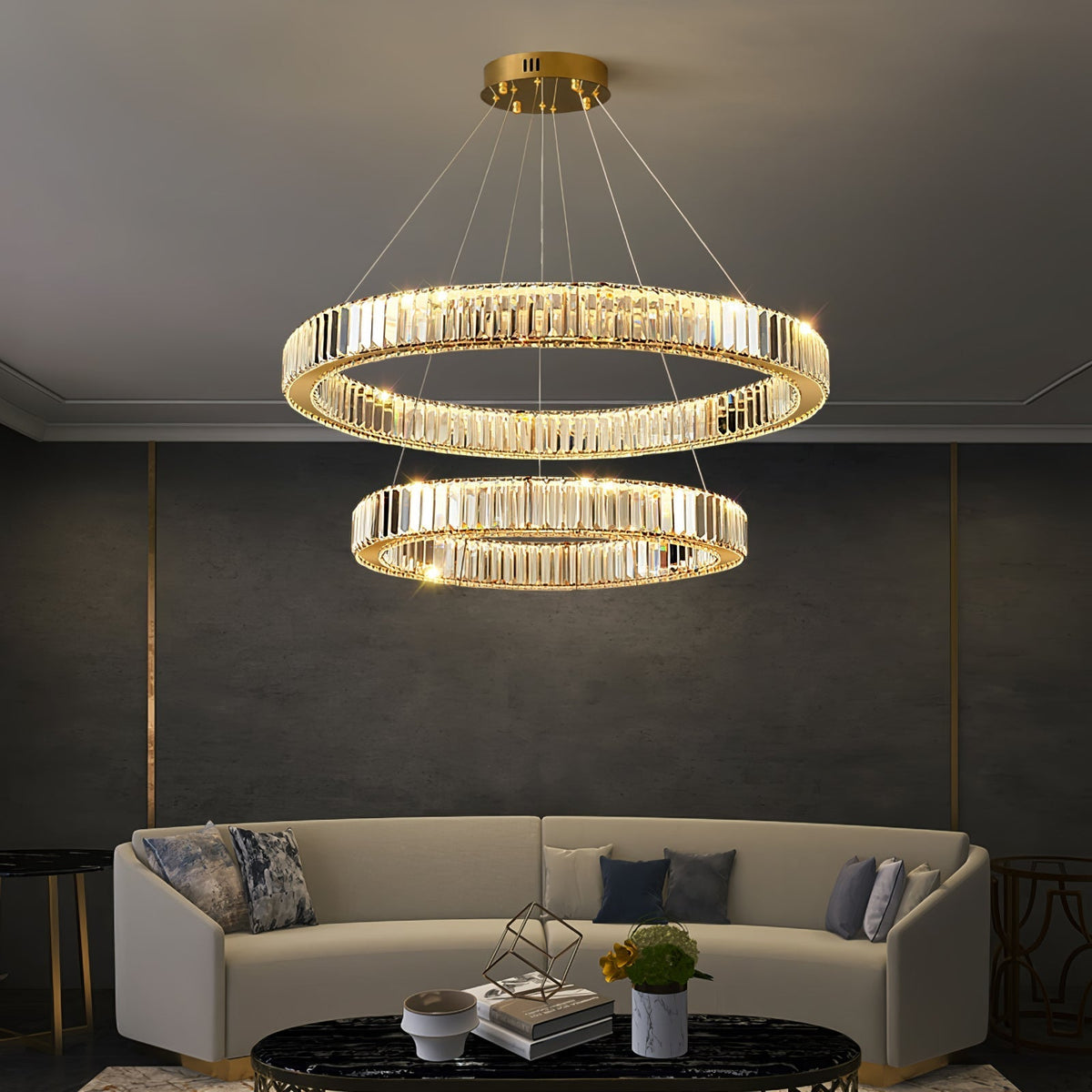 Candelabro de anel de cristal dourado Cyrirelle
