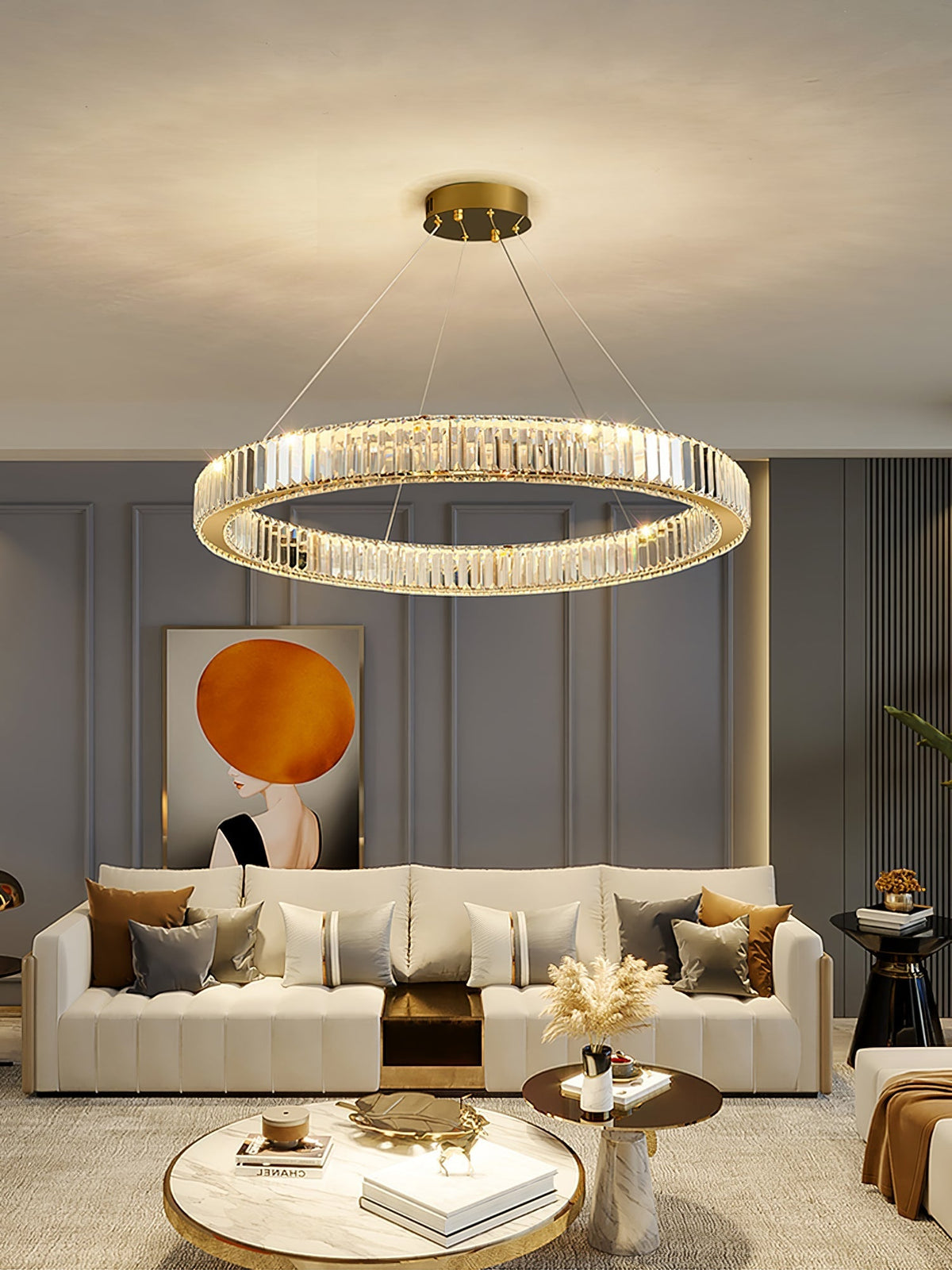 Candelabro de anel de cristal dourado Cyrirelle