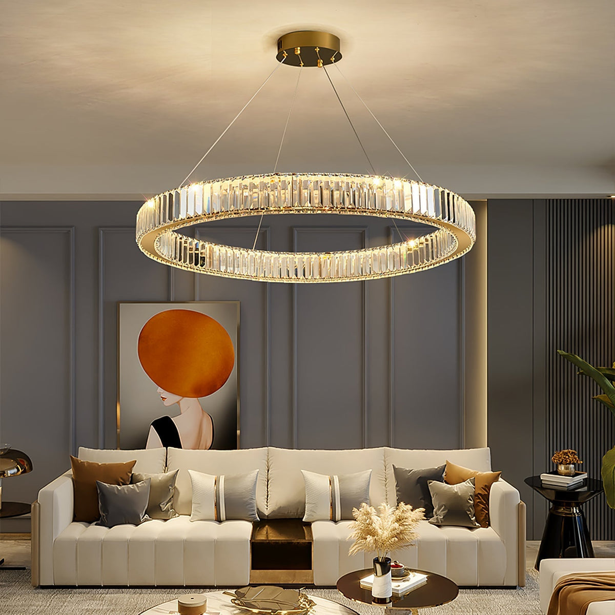 Candelabro de anel de cristal dourado Cyrirelle