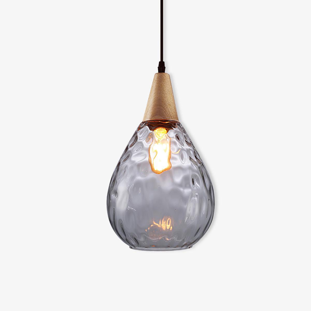 Rinisena pendellampe i klart glas og træ, nordisk og moderne