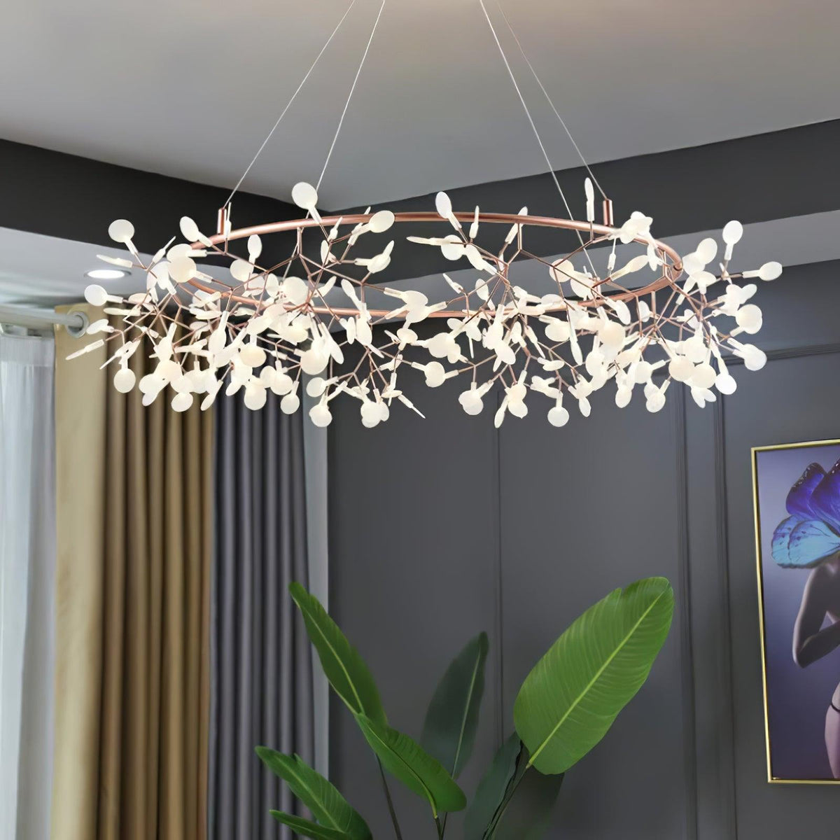 Olivia ainutlaatuinen pyöreä Sputnik-tyylinen art deco -kattokruunu, olohuoneeseen / makuuhuoneeseen