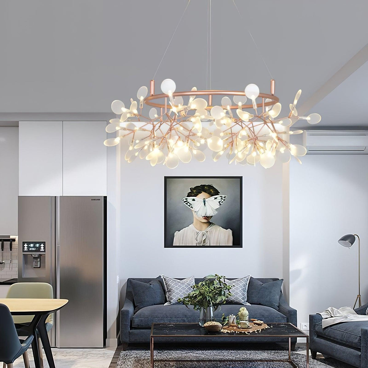 Olivia ainutlaatuinen pyöreä Sputnik-tyylinen art deco -kattokruunu, olohuoneeseen / makuuhuoneeseen