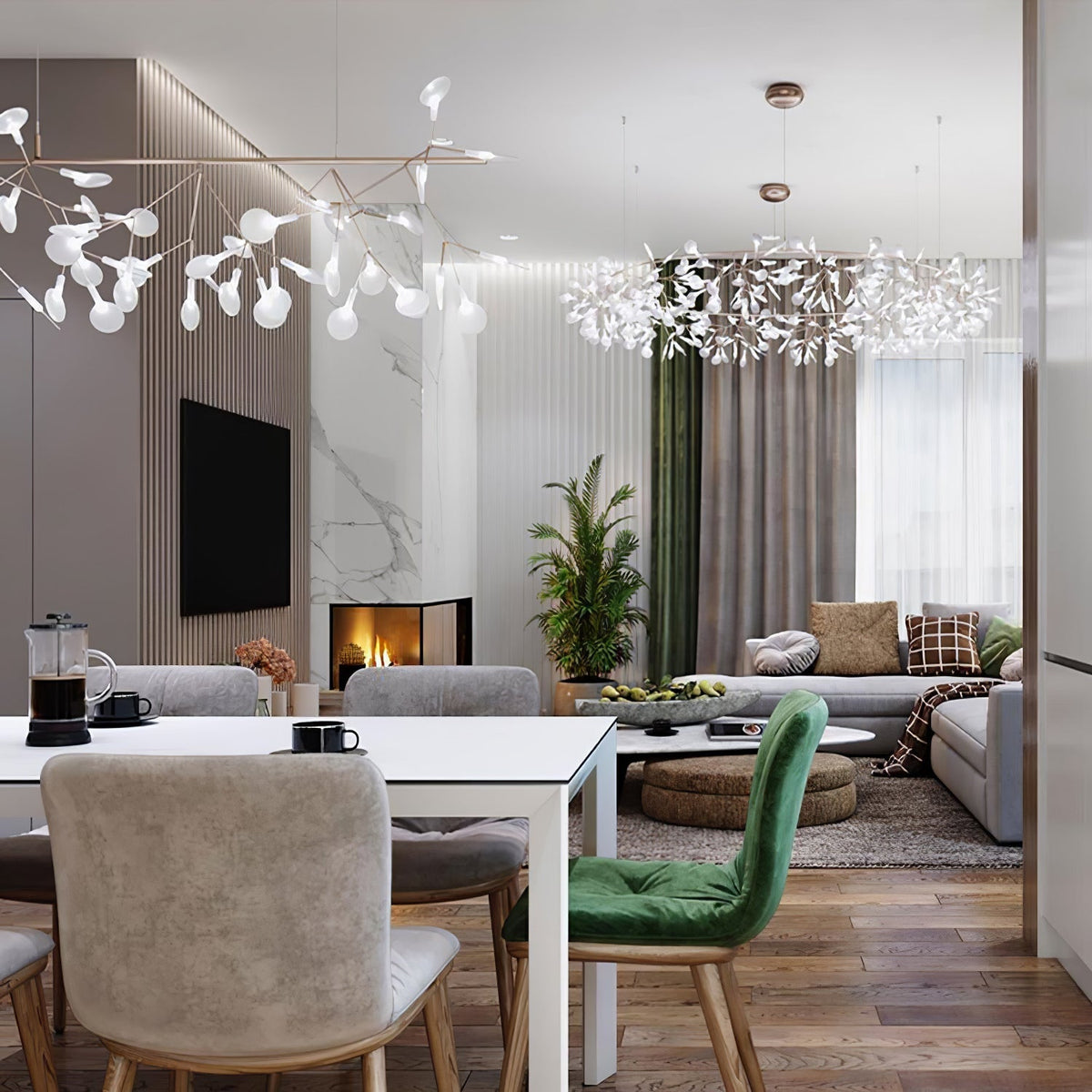 Lustre Dore com ramo de LED em forma de pirilampo