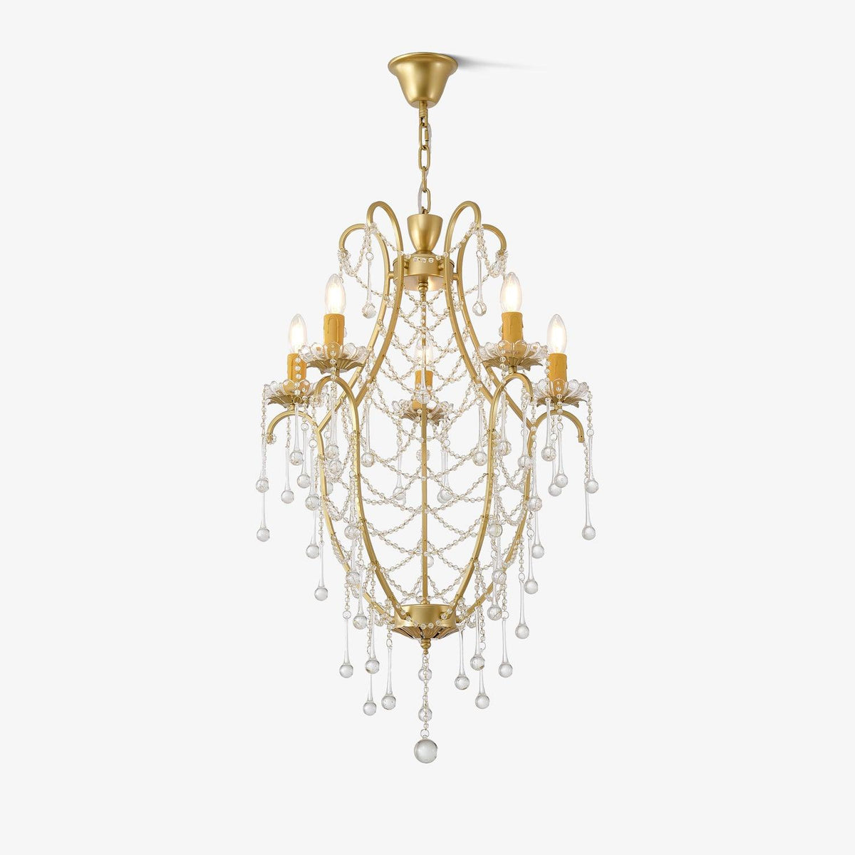Candeeiro de lustre Eiriian em forma de gaiola com gotas de vidro