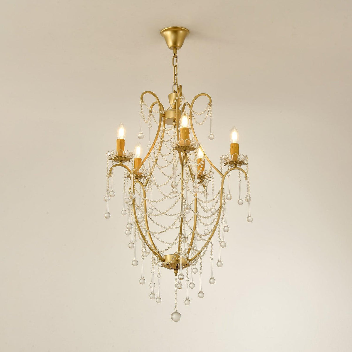 Candeeiro de lustre Eiriian em forma de gaiola com gotas de vidro