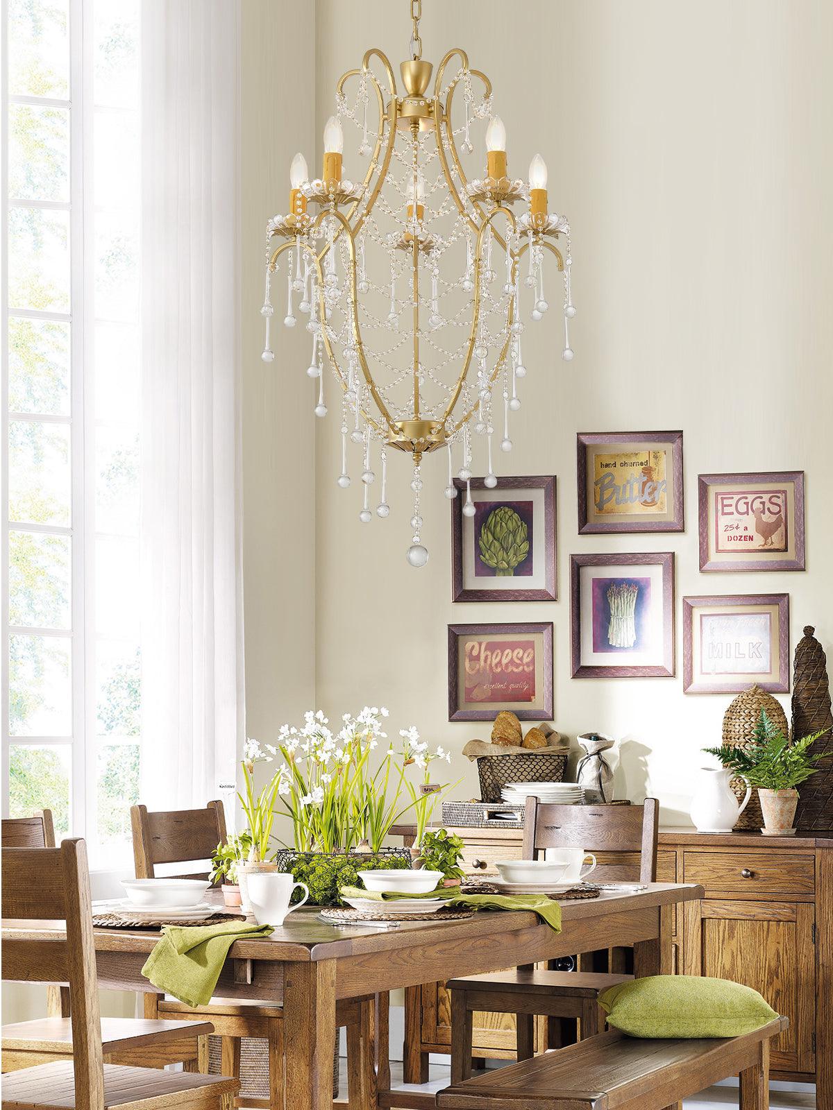 Candeeiro de lustre Eiriian em forma de gaiola com gotas de vidro