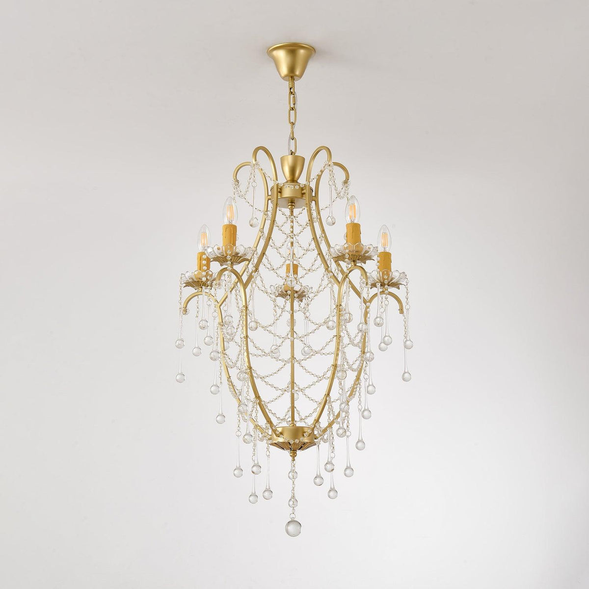 Candeeiro de lustre Eiriian em forma de gaiola com gotas de vidro
