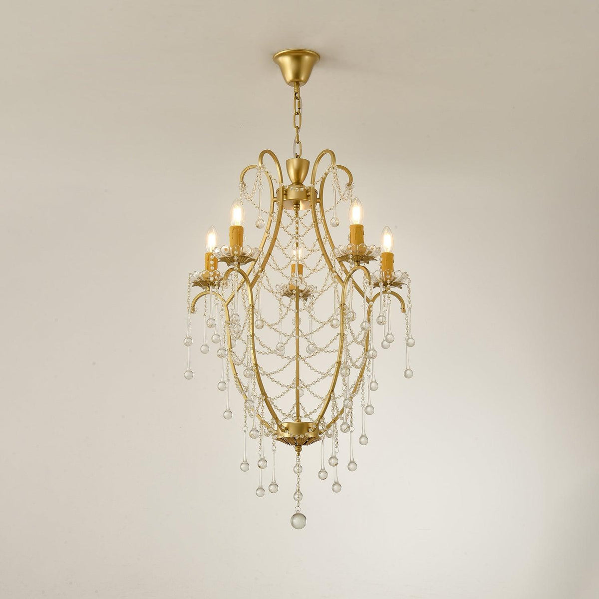 Candeeiro de lustre Eiriian em forma de gaiola com gotas de vidro