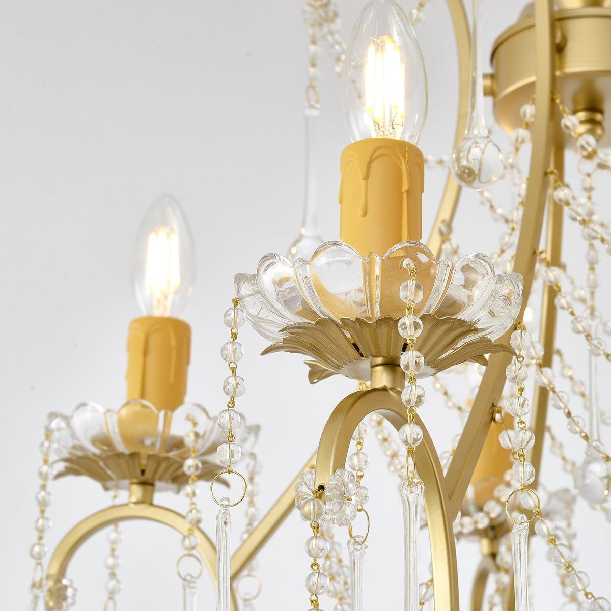 Candeeiro de lustre Eiriian em forma de gaiola com gotas de vidro