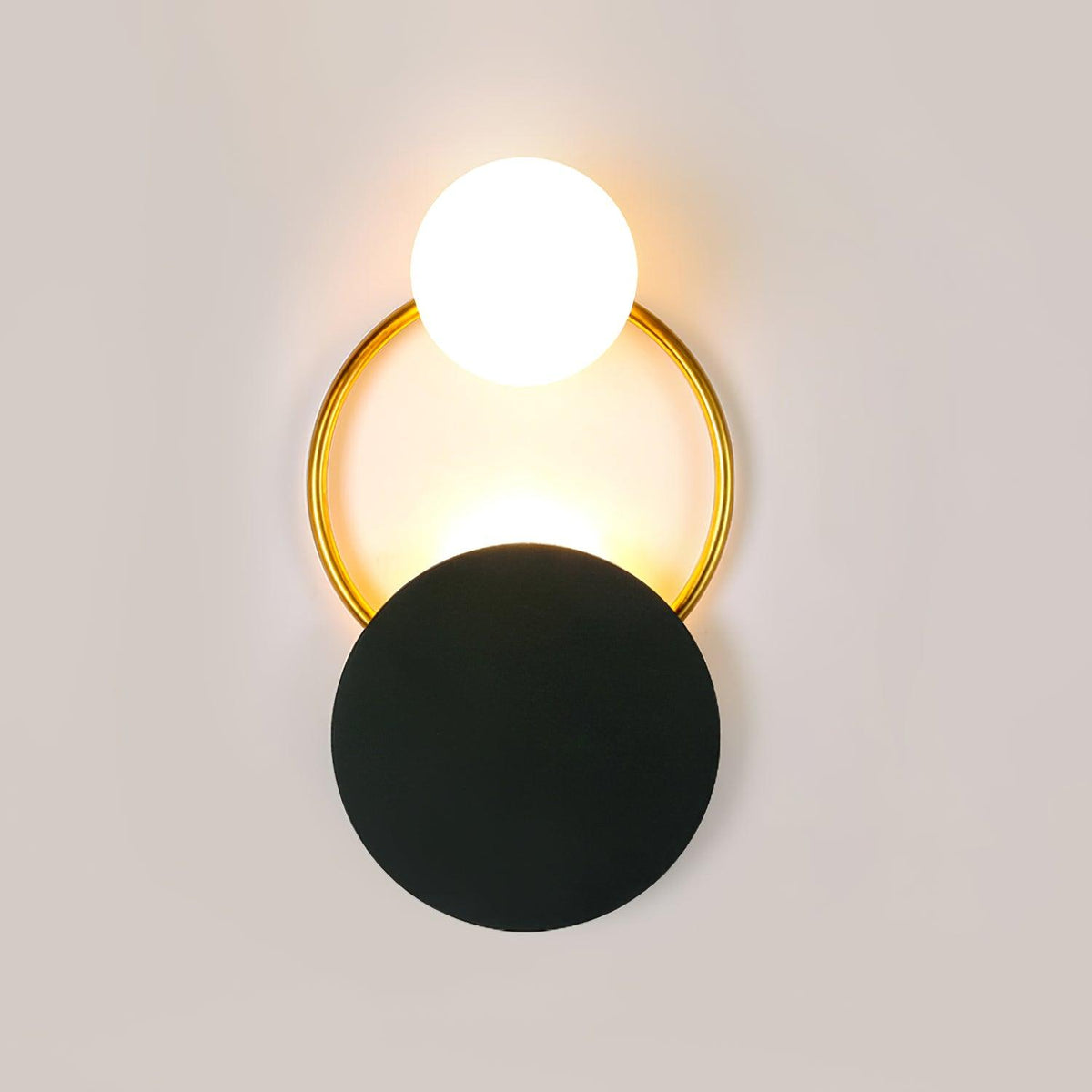 Arisha Modern LED Triple Rings Wall Lamp, Metal/Glass, Gold/Black, Bedroom