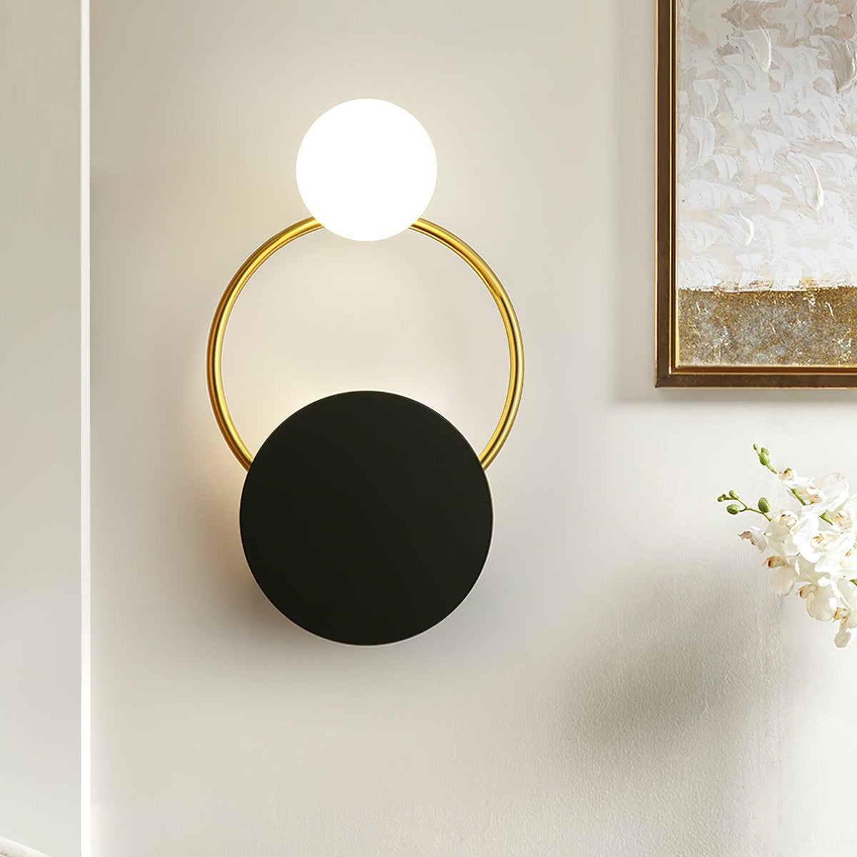 Arisha Modern LED Triple Rings Wall Lamp, Metal/Glass, Gold/Black, Bedroom