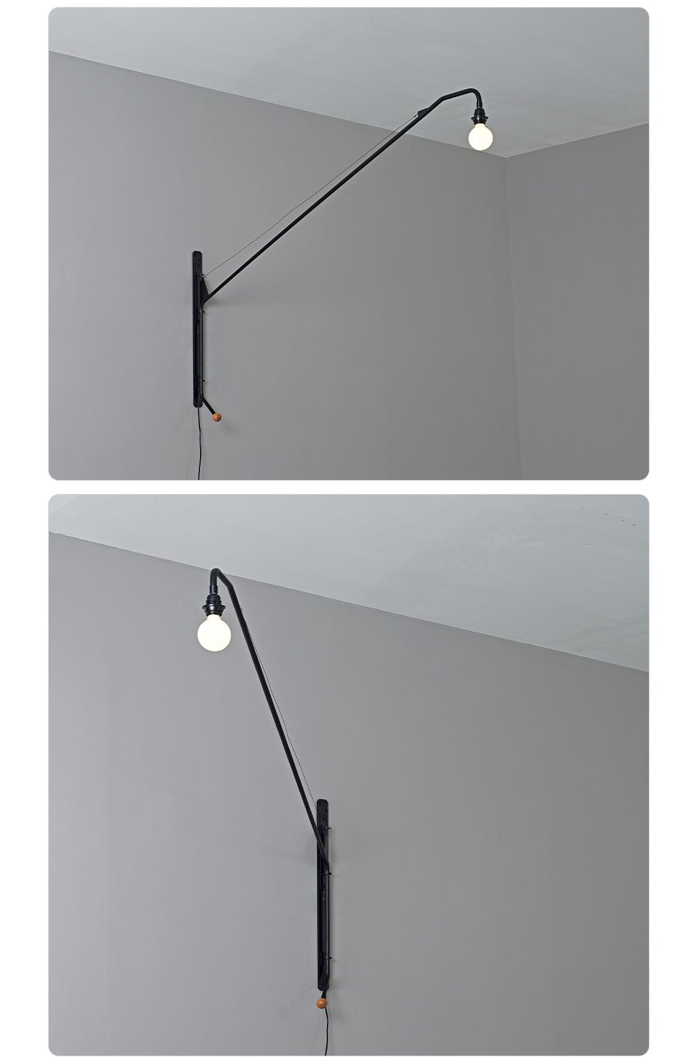 Svart vägglampa med förlängd arm