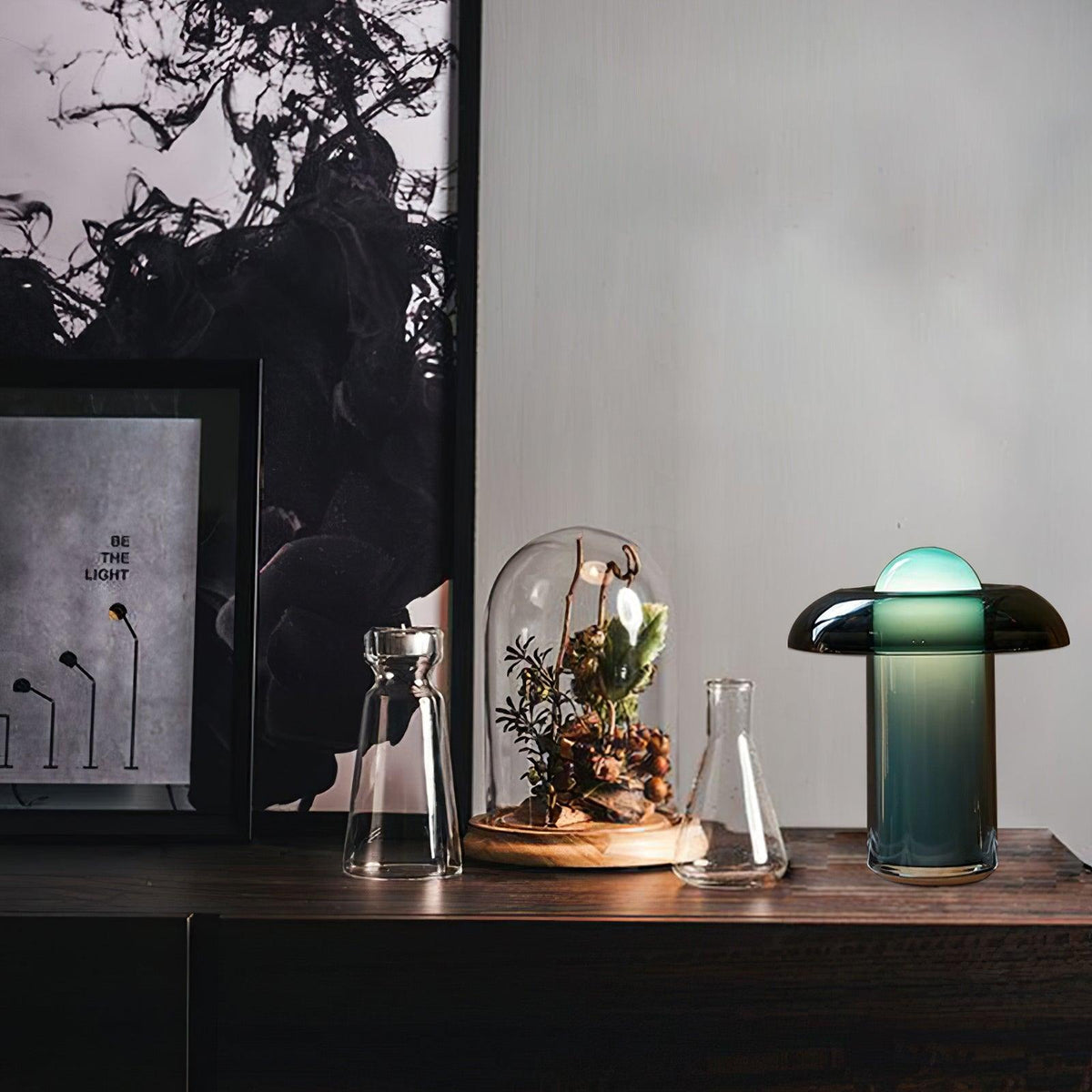 Grøn glasbordlampe