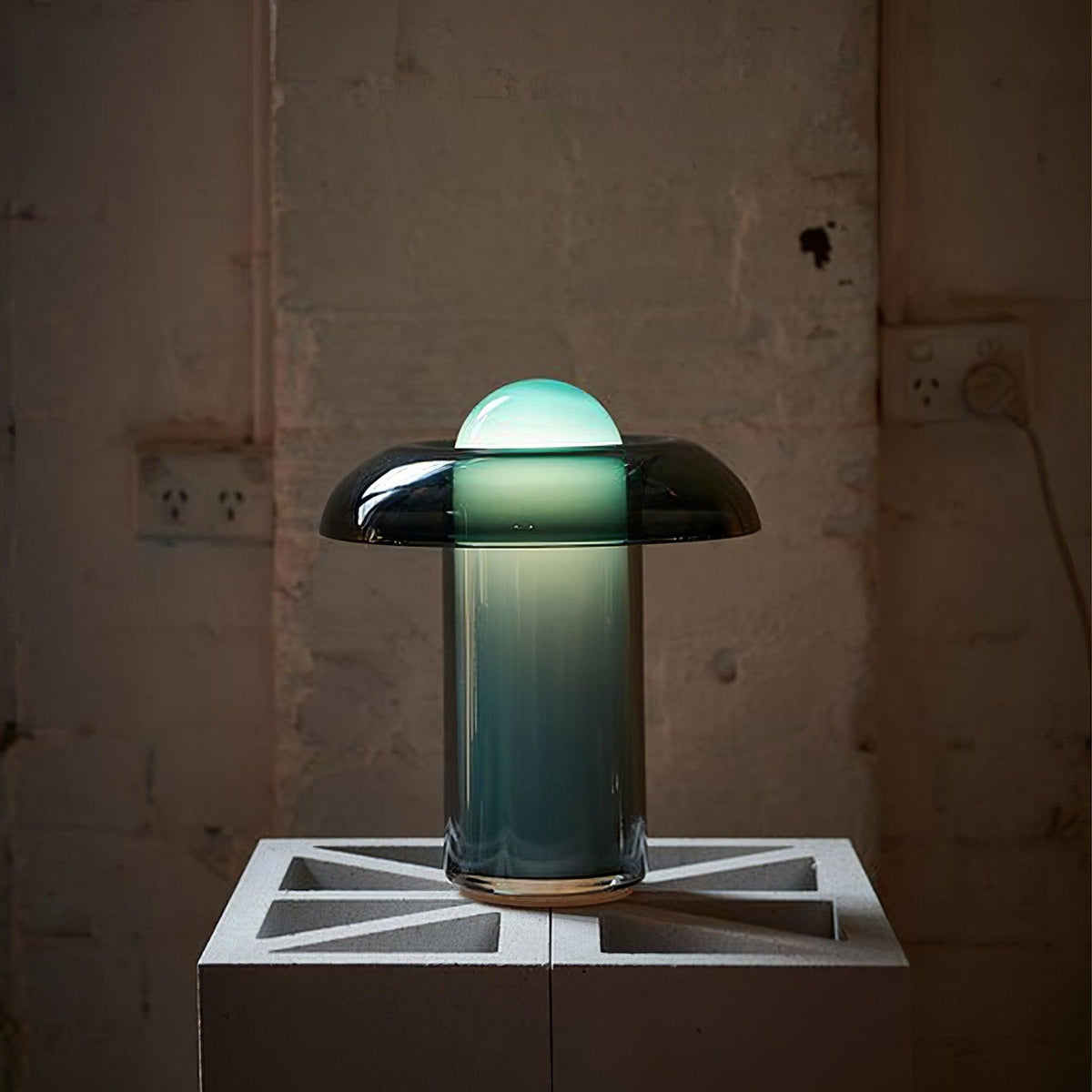 Grøn glasbordlampe
