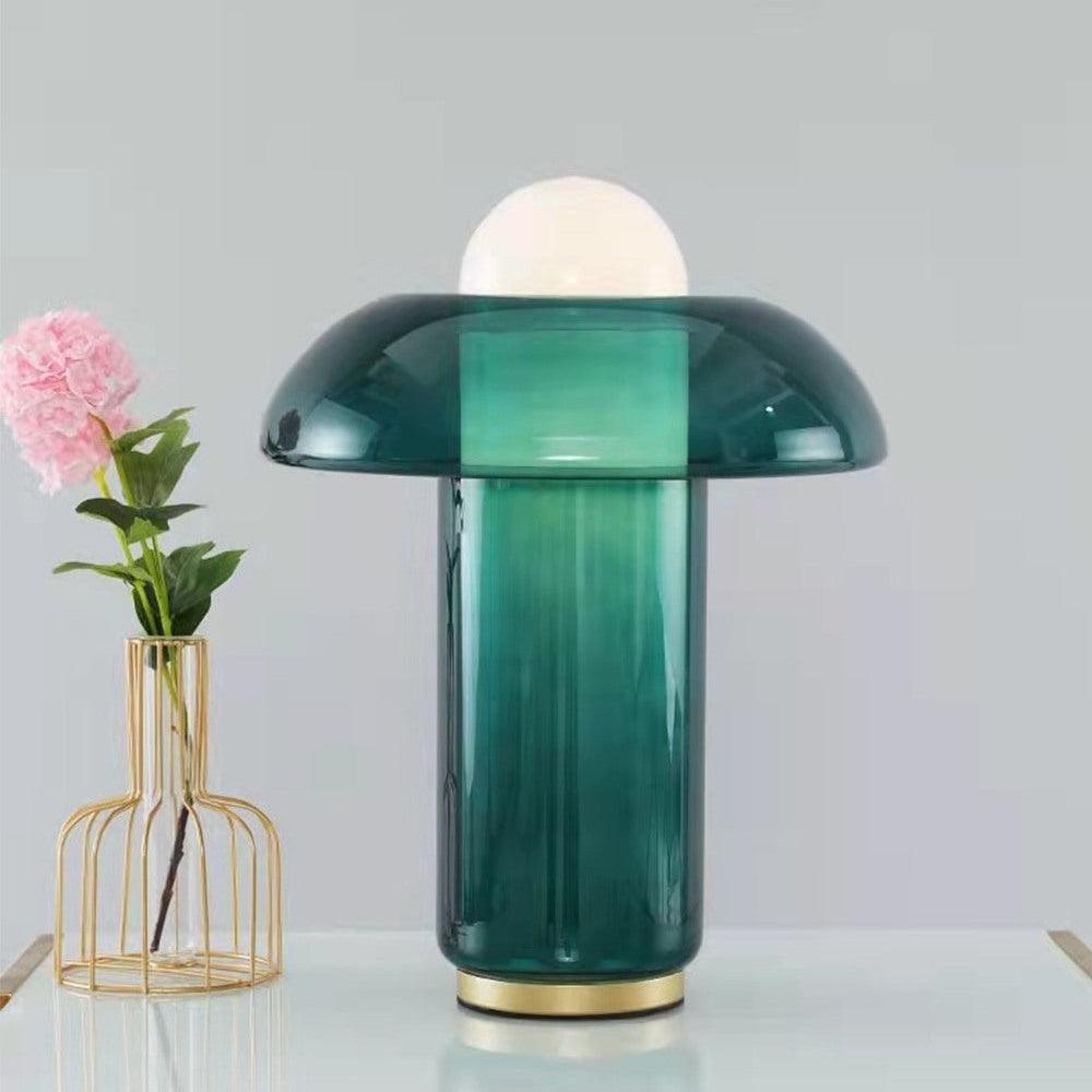 Grøn glasbordlampe