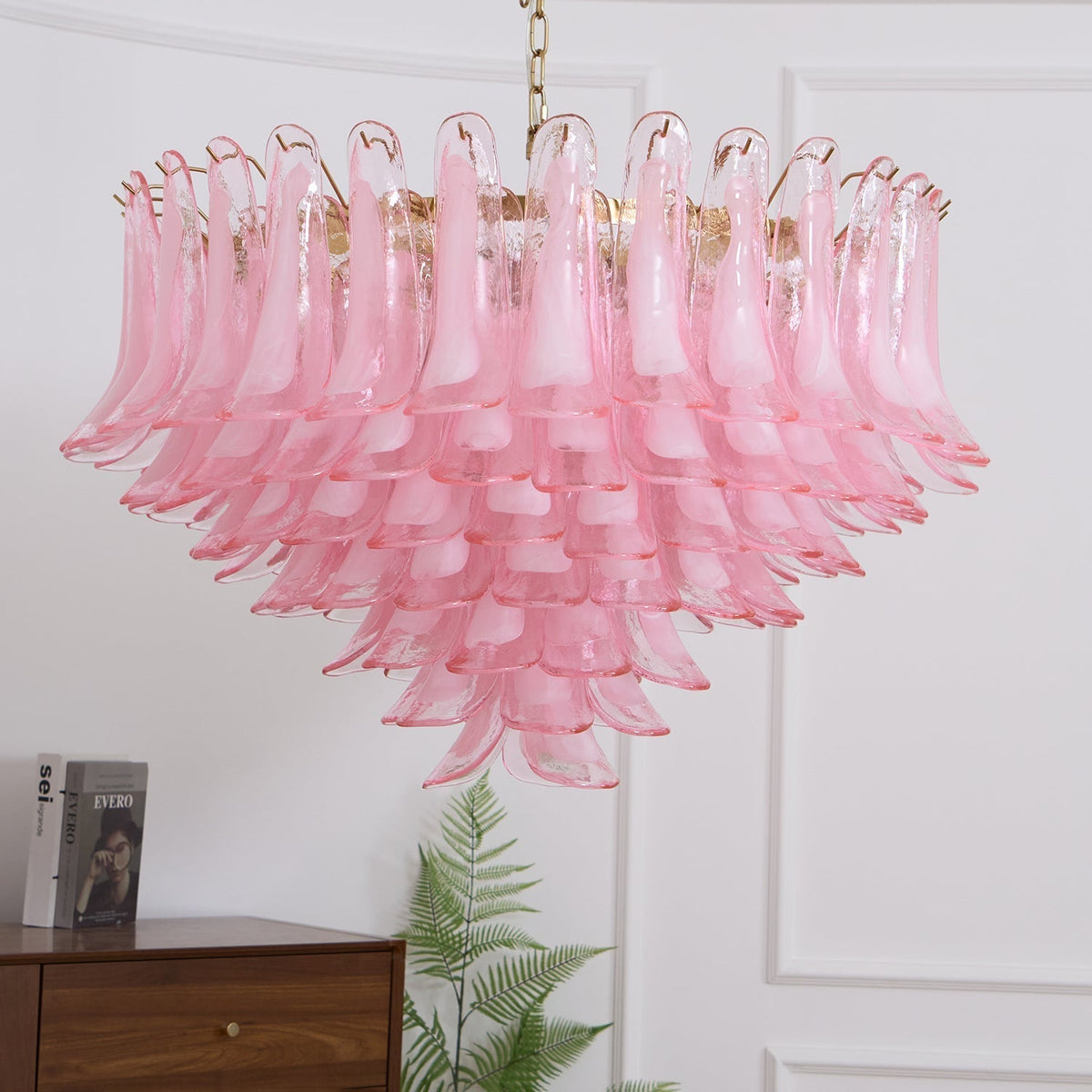 Lustre de pétalas de vidro Murano rosa-pálido elegante Celaella