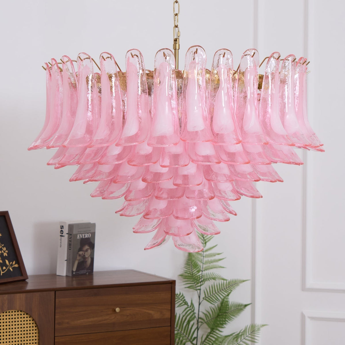 Lustre de pétalas de vidro Murano rosa-pálido elegante Celaella