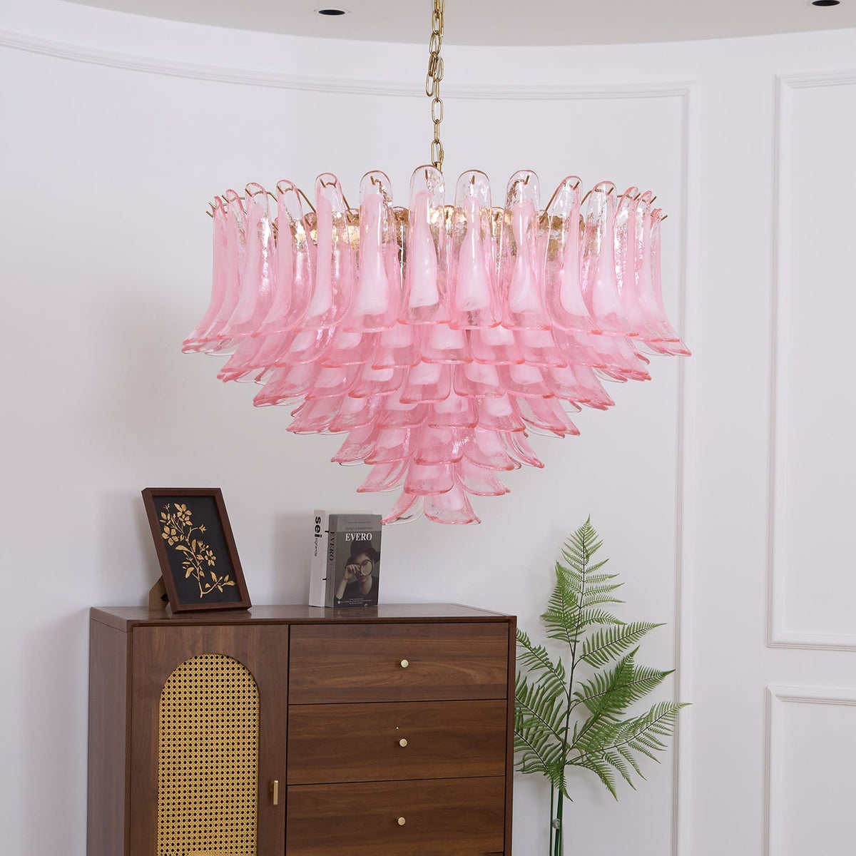 Lustre de pétalas de vidro Murano rosa-pálido elegante Celaella