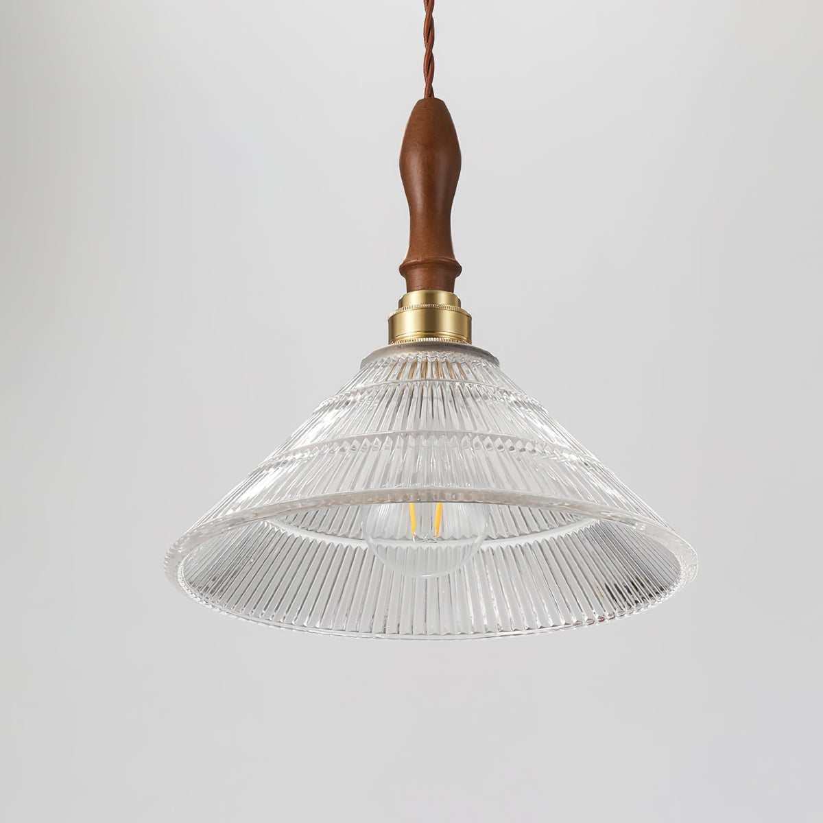 Arcara vintage-pendellampe i rillet glas og træ
