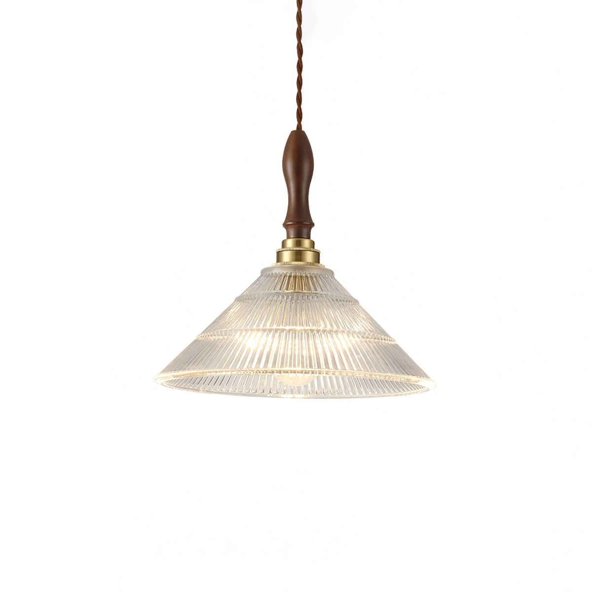 Arcara vintage-pendellampe i rillet glas og træ