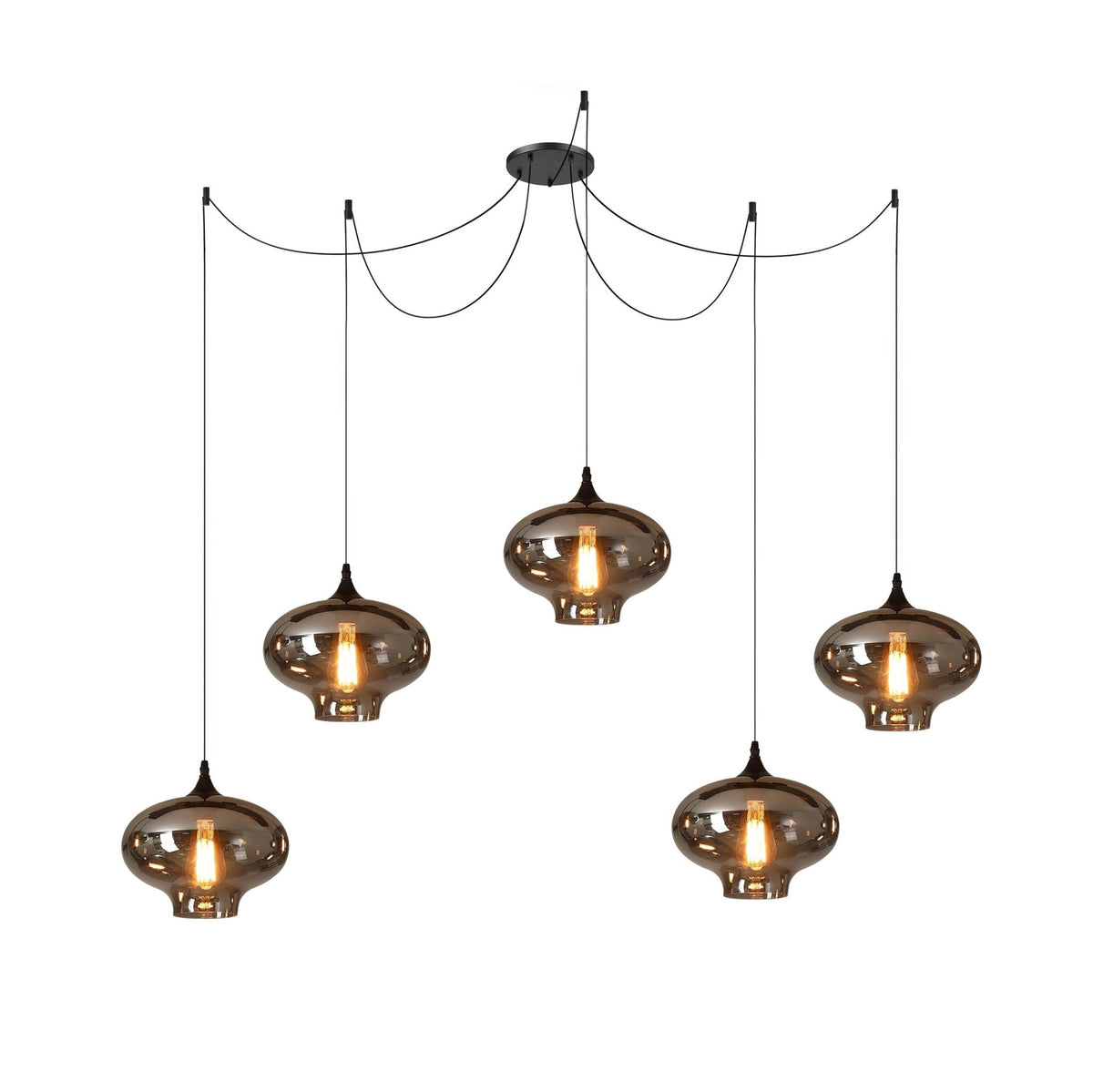 June minimalistisk flaskformad pendellampa i rökgrått glas