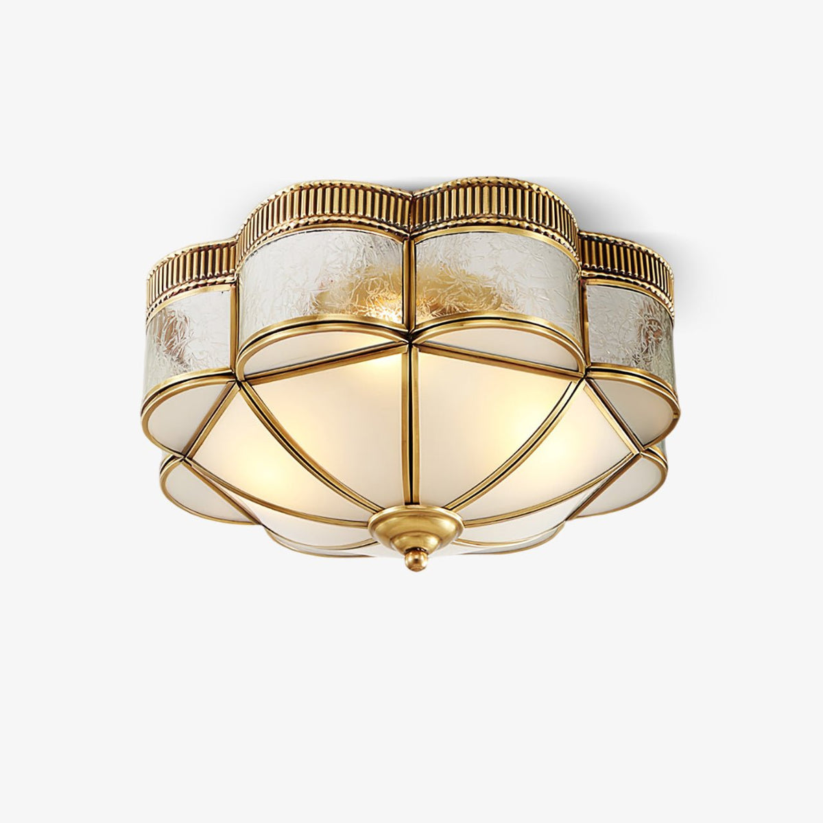 Candeeiro de teto Soliiella clássico e elegante com cúpula de latão e vidro fosco