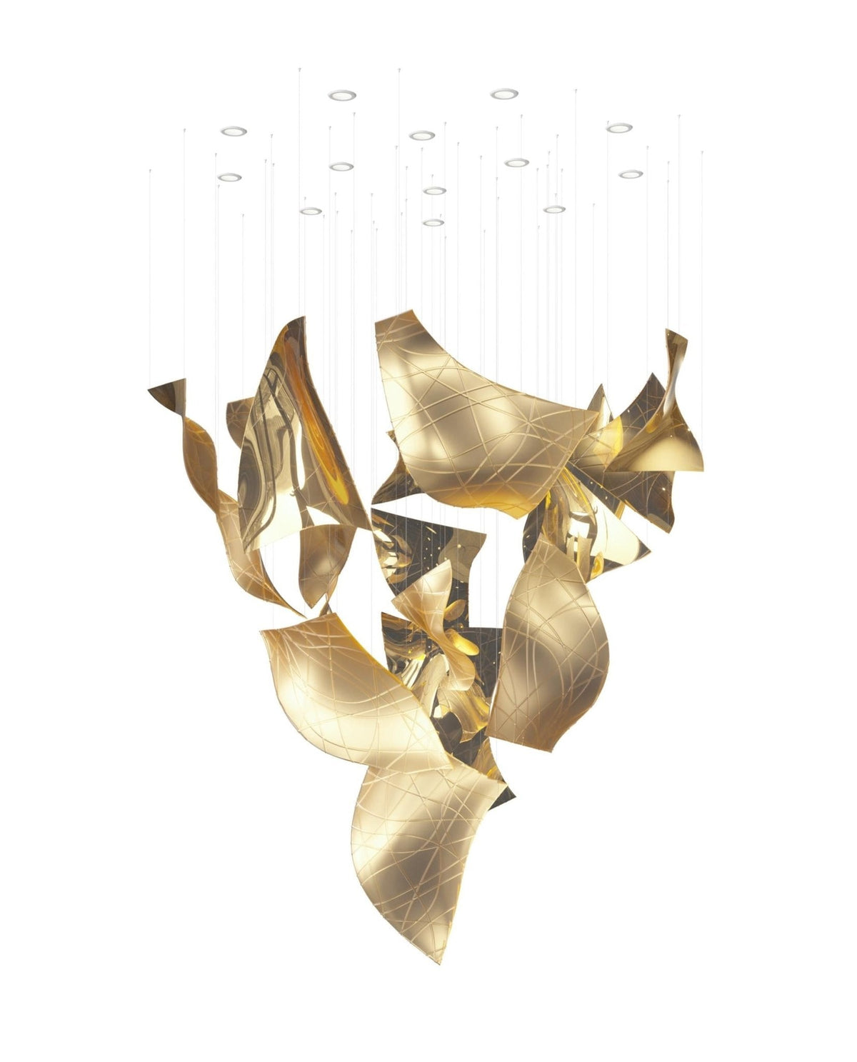 Alnoror skulpturel pendellampe i guld