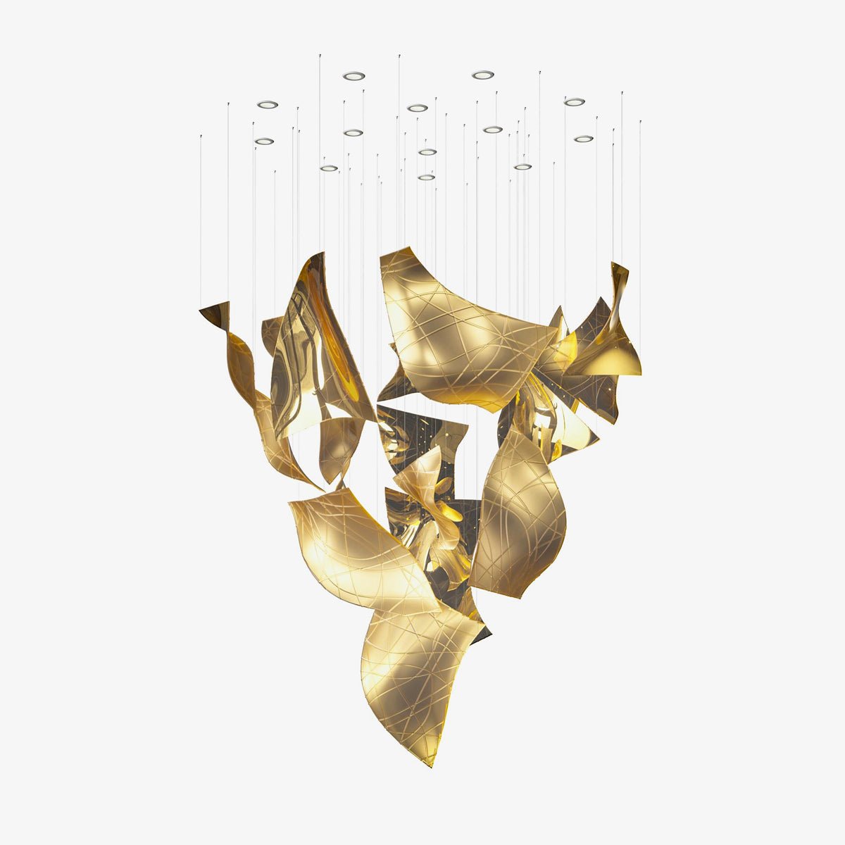 Alnoror skulpturel pendellampe i guld