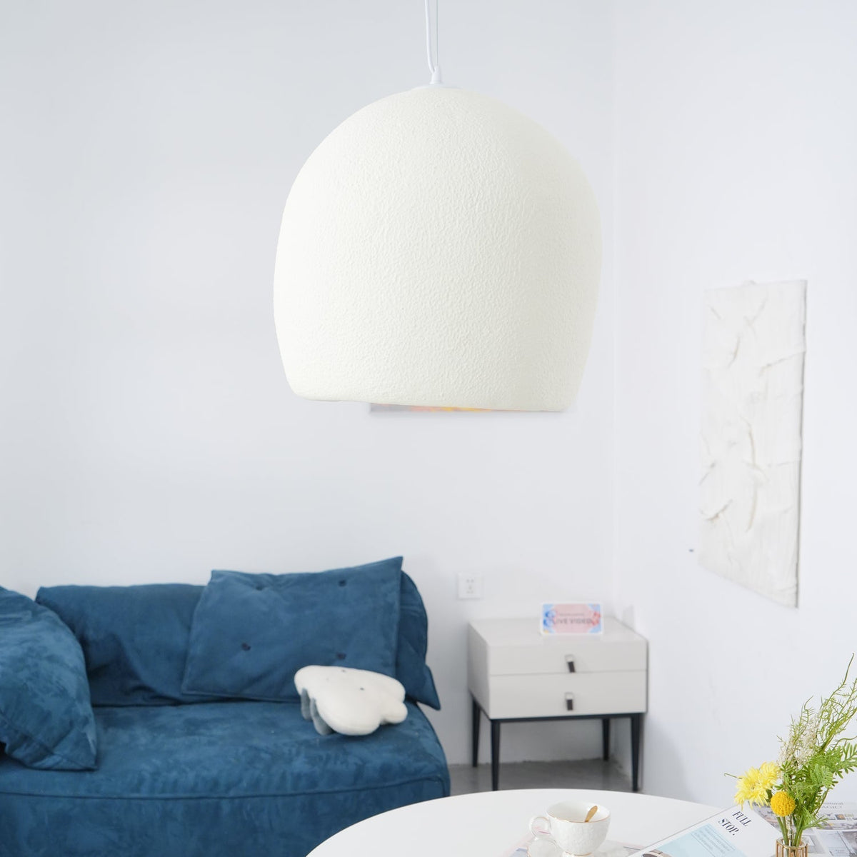 Candeeiro suspenso Nuo de gesso com cúpula arredondada, Wabi Sabi