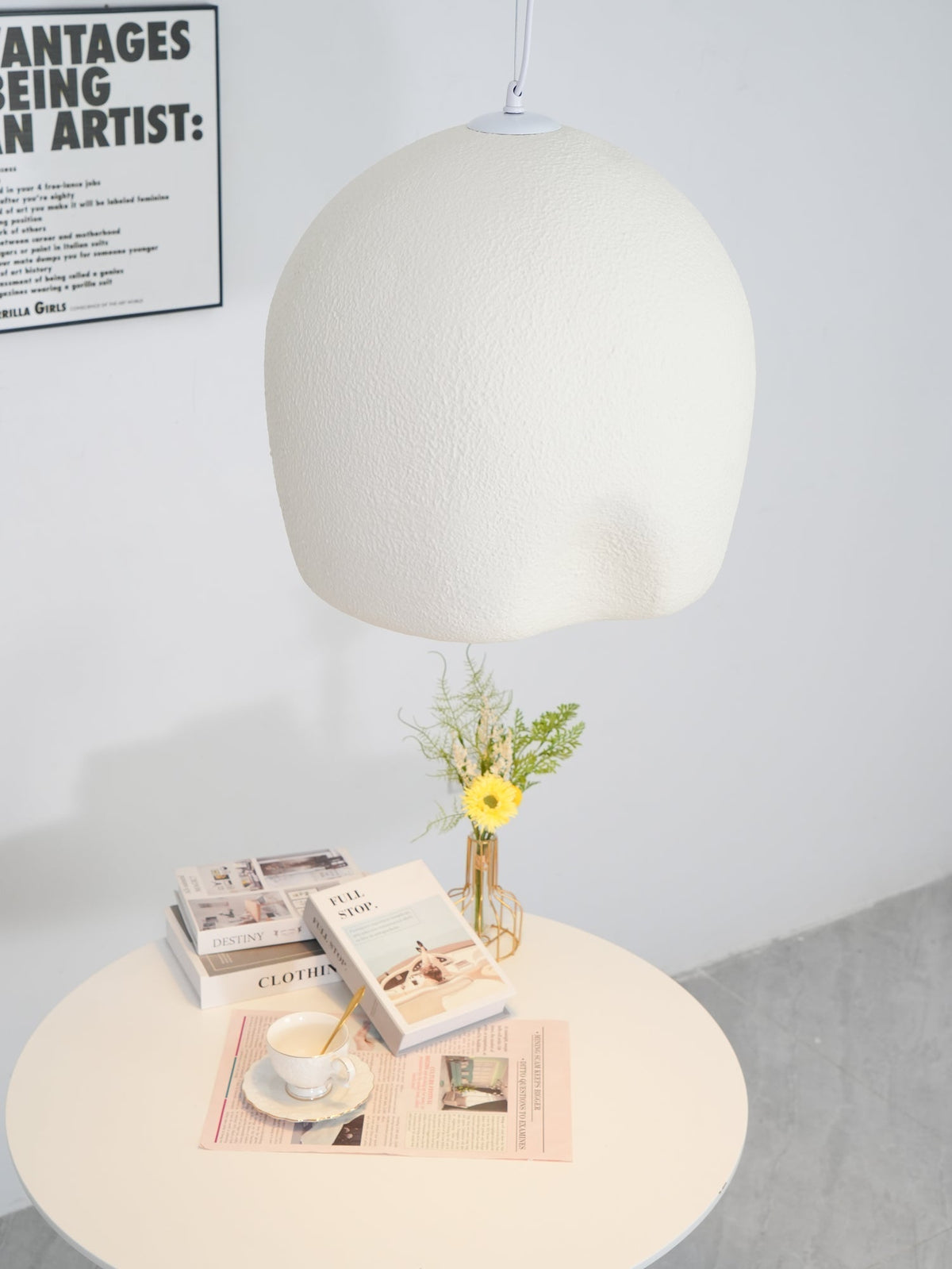 Candeeiro suspenso Nuo de gesso com cúpula arredondada, Wabi Sabi