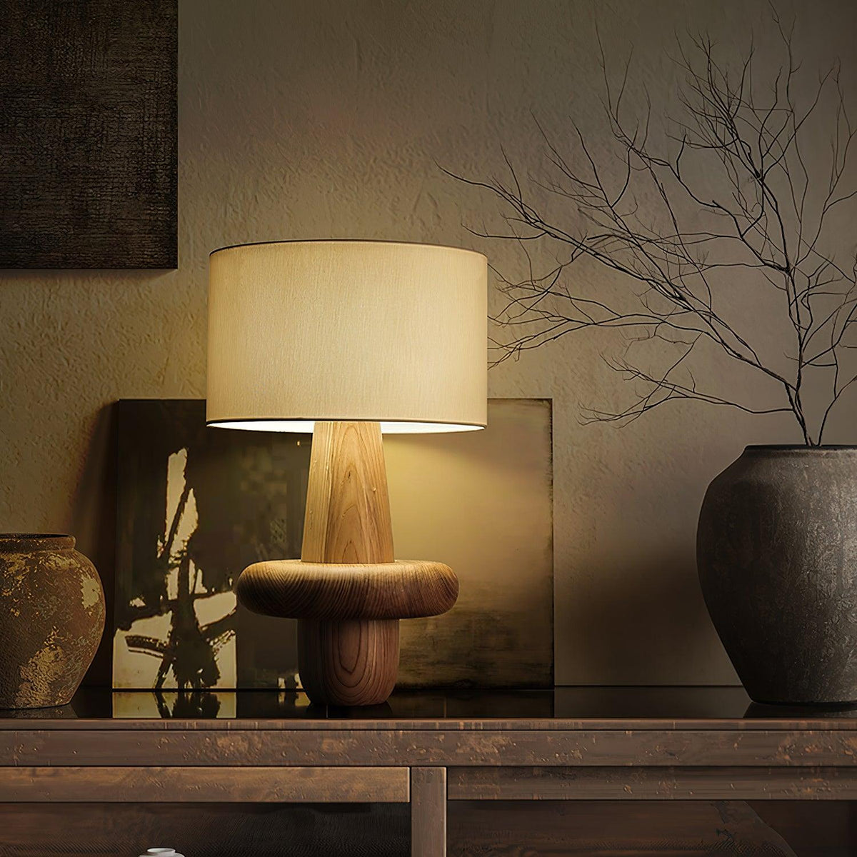 Ring minimalistisk bordslampa i trä